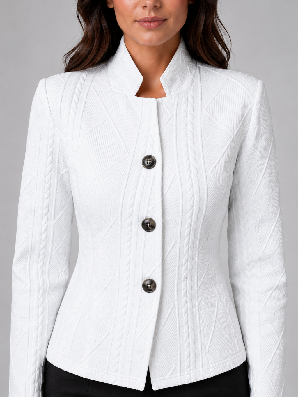 Women's Collarless Textured Tailored Blazer