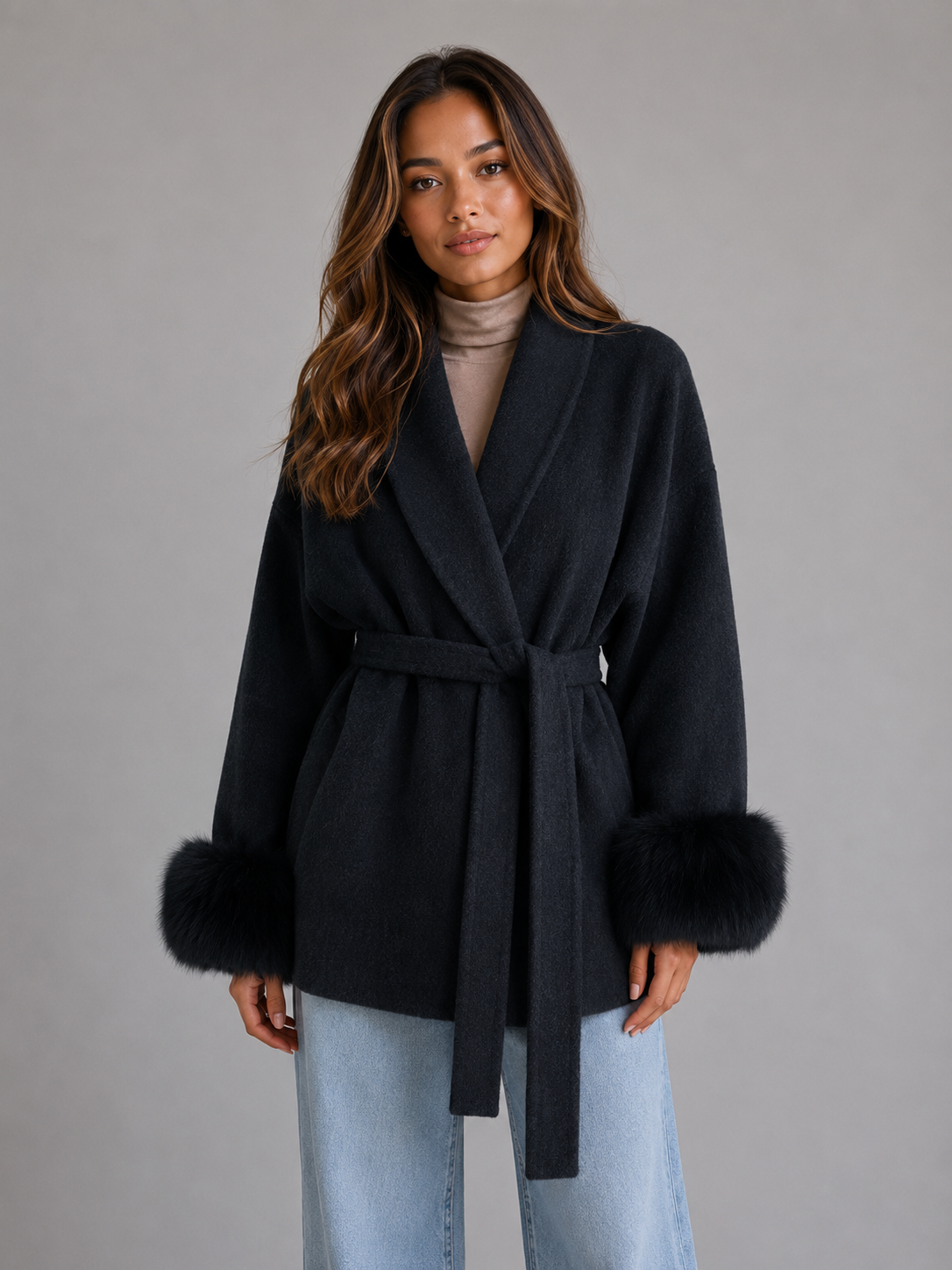Women's Belted Wool Blend Wrap Coat