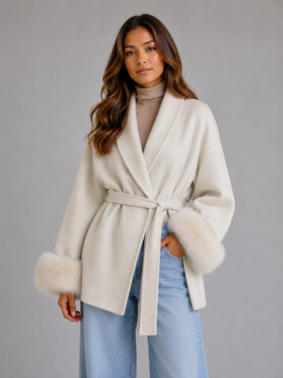 Women's Belted Wool Blend Wrap Coat