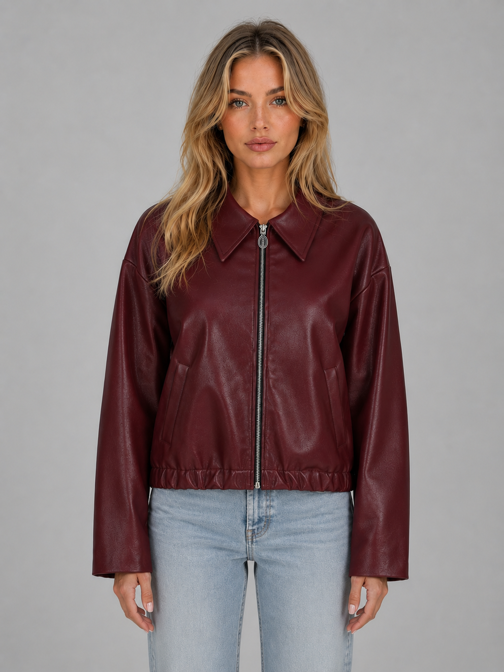 Women's Zip Faux Leather Jacket with Pockets – Relaxed Cropped Fit