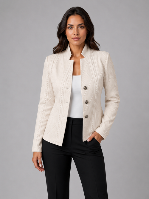 Women's Collarless Textured Tailored Blazer