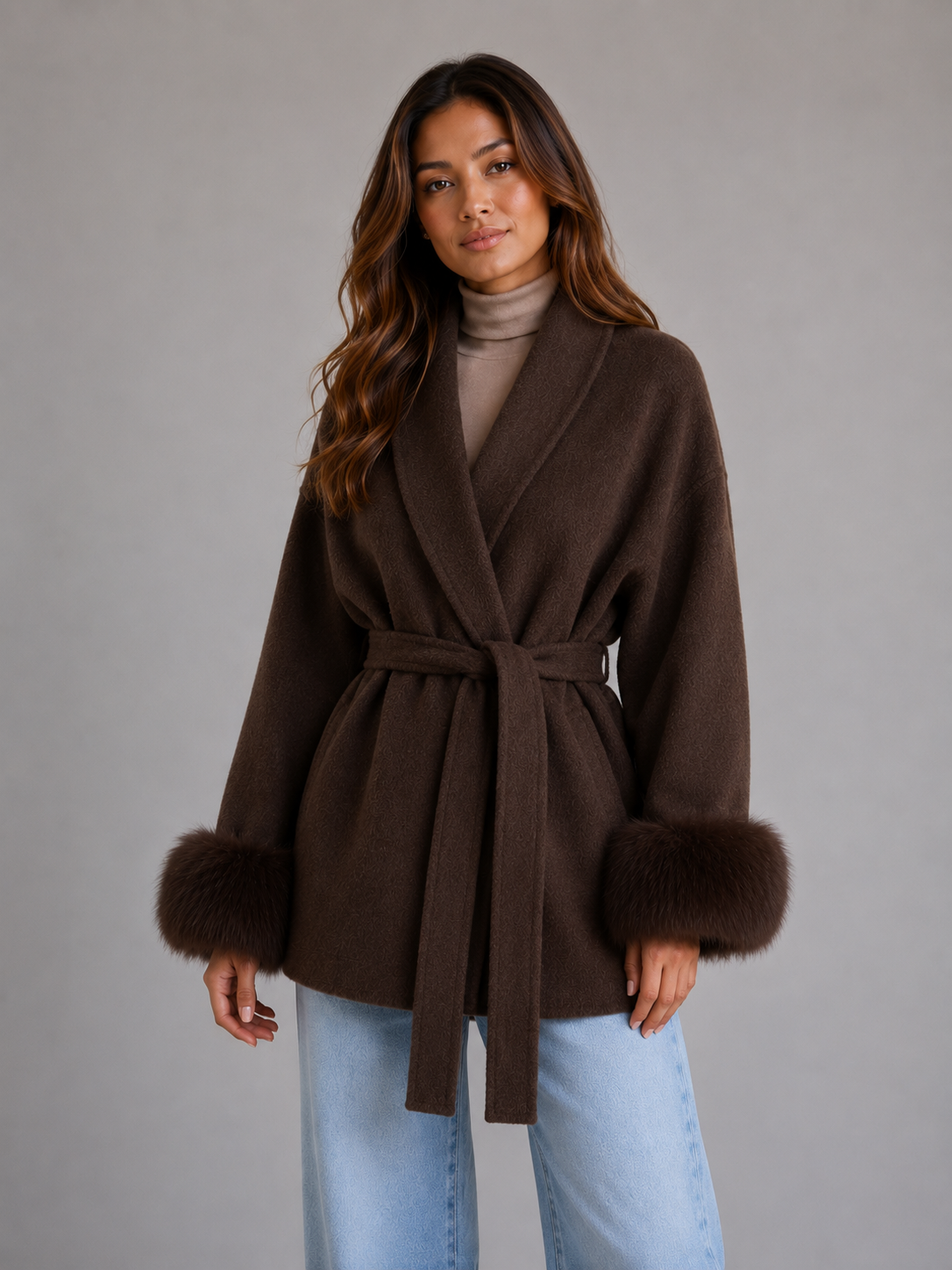 Women's Belted Wool Blend Wrap Coat