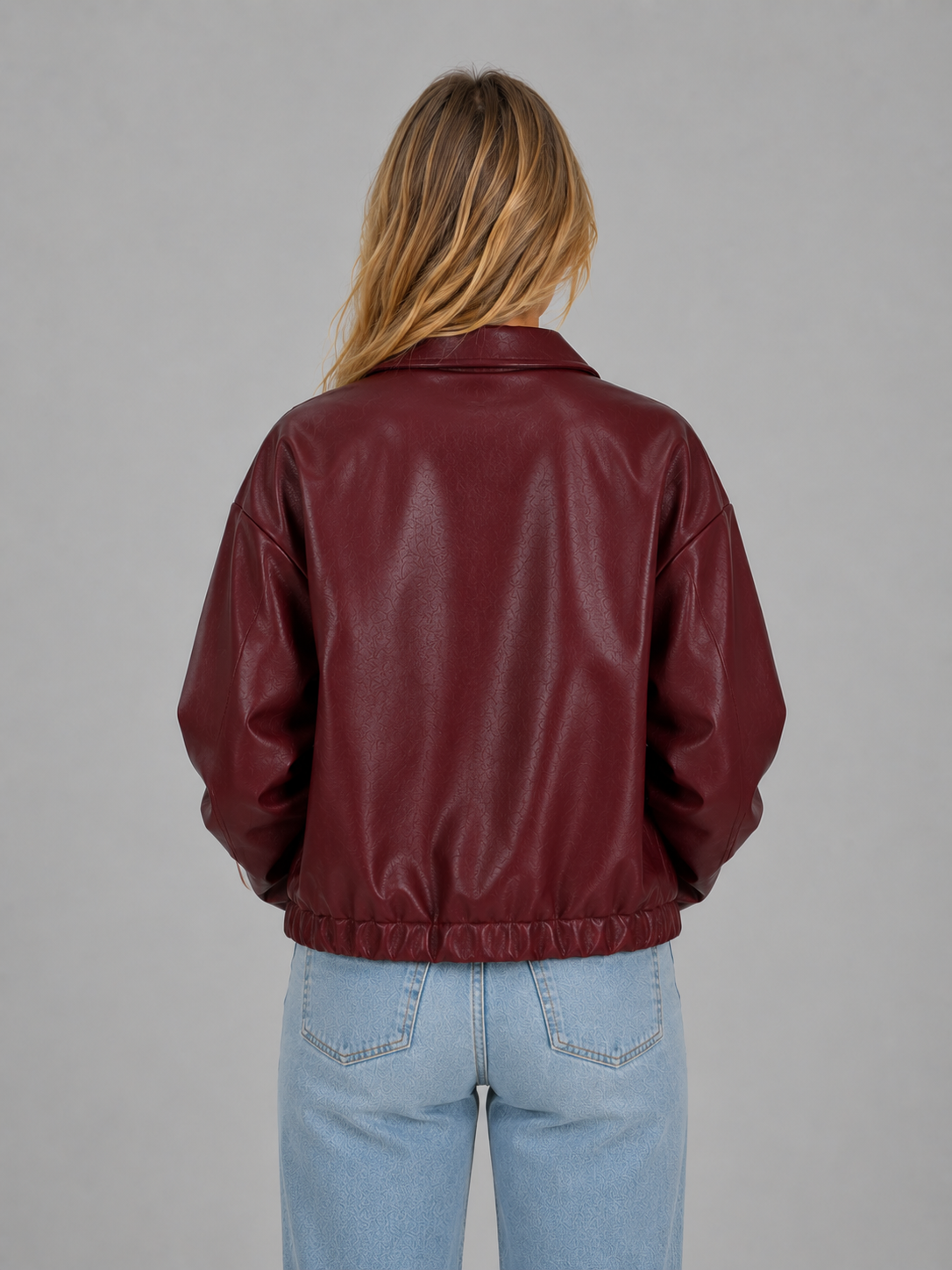 Women's Zip Faux Leather Jacket with Pockets – Relaxed Cropped Fit