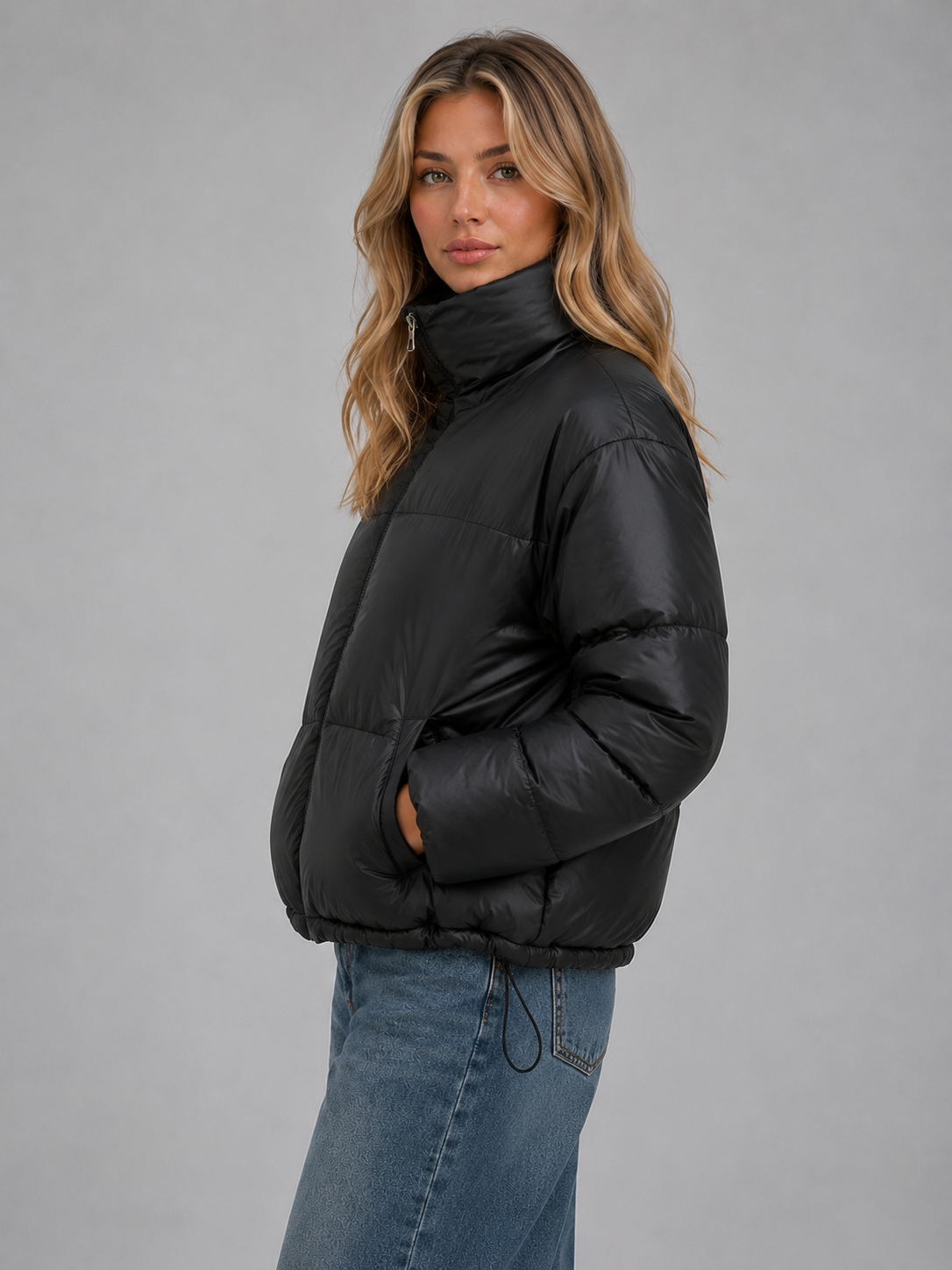 Women's High Neck Cropped Puffer Jacket