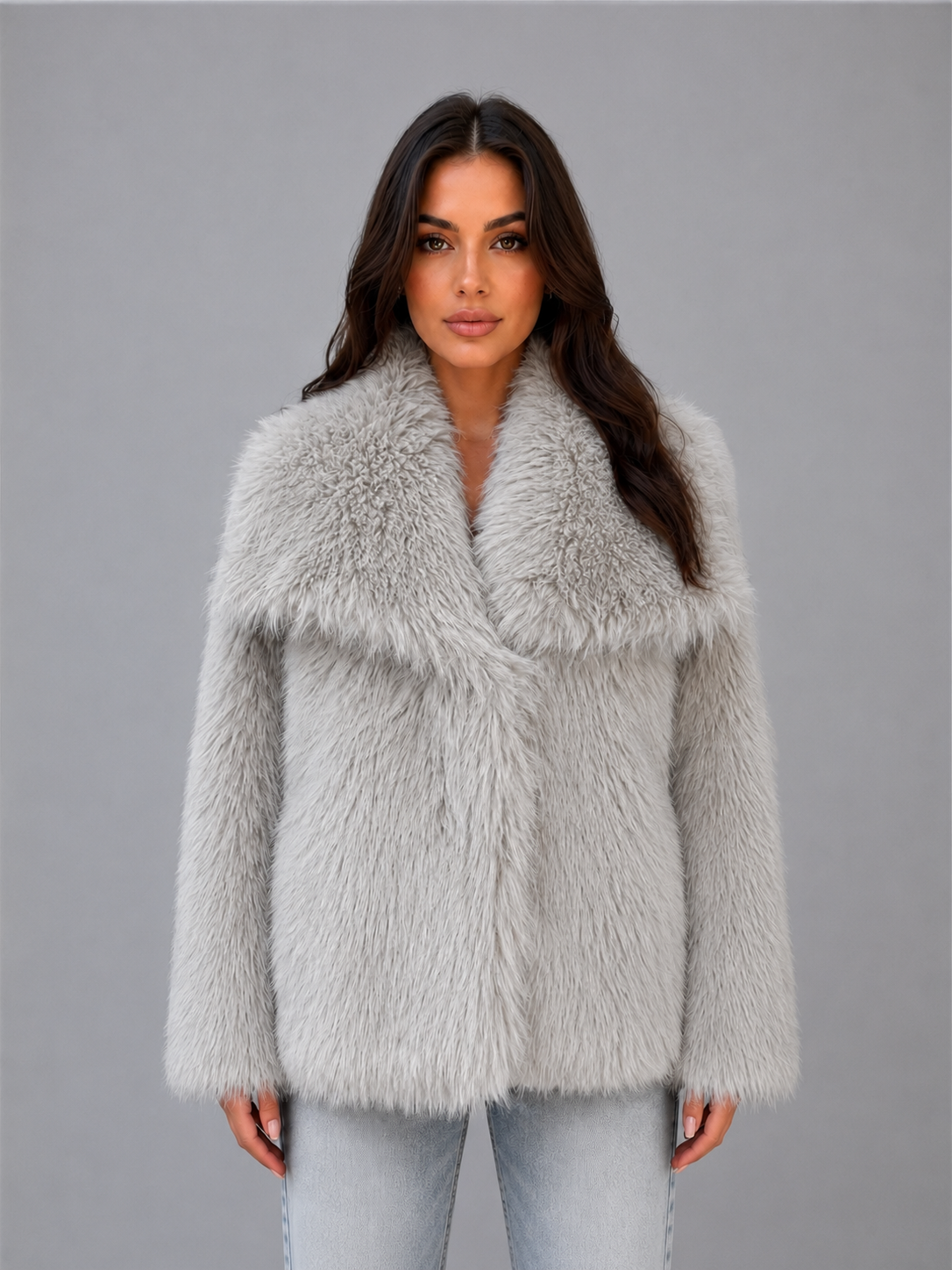 Women's Shawl Collar Faux Fur Jacket