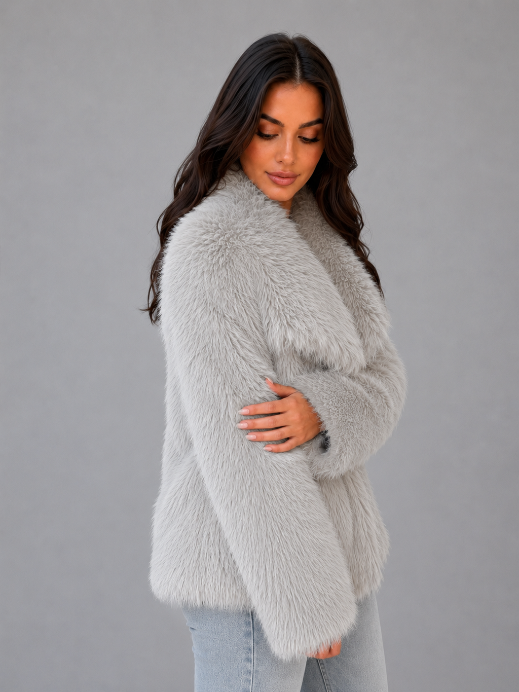 Women's Shawl Collar Faux Fur Jacket
