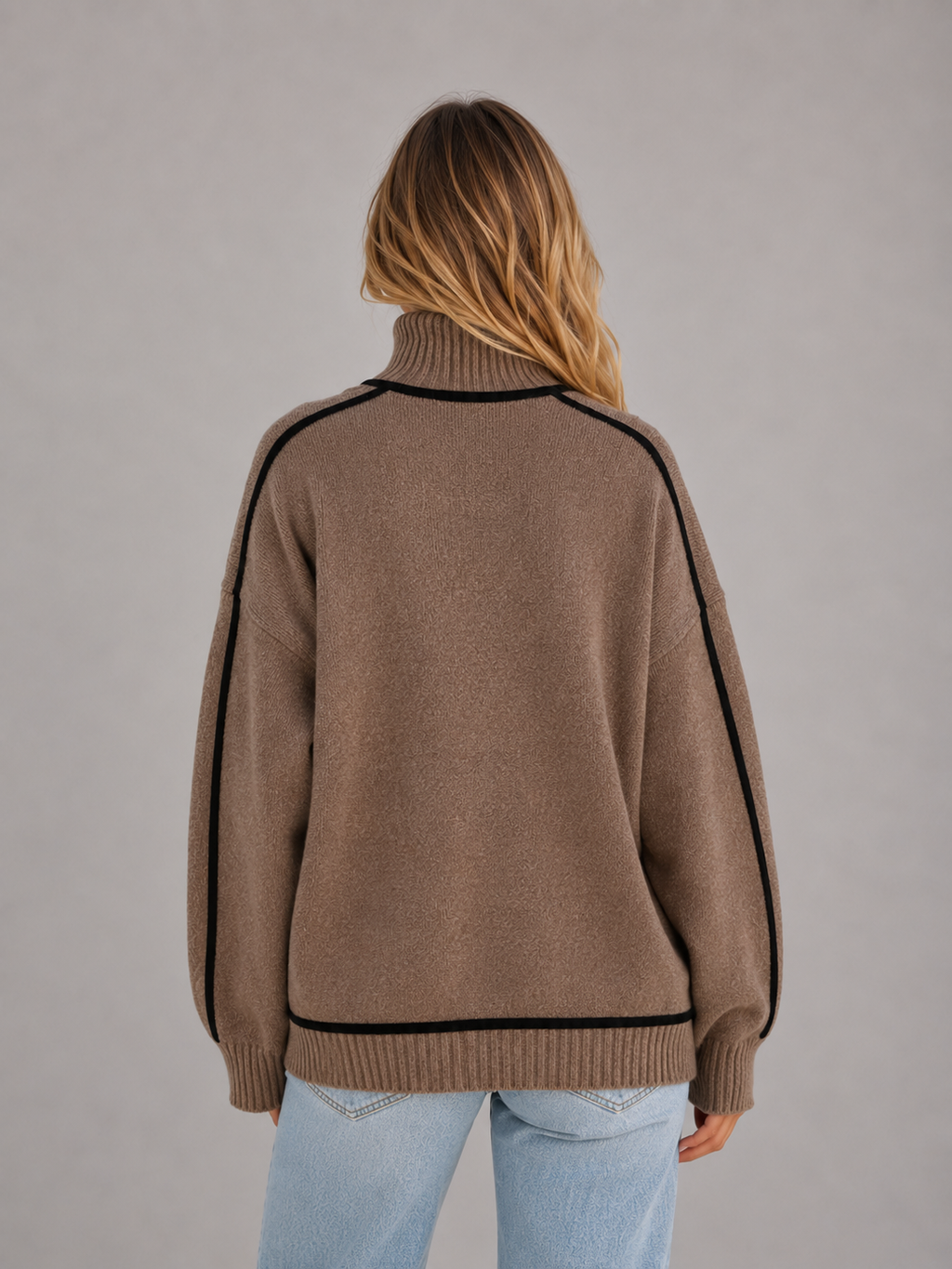 Women's Roll Neck Jumper with Contrast Trim