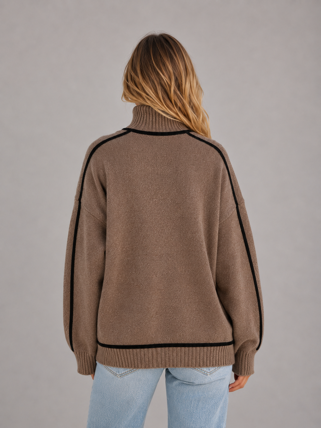 Women's Roll Neck Jumper with Contrast Trim