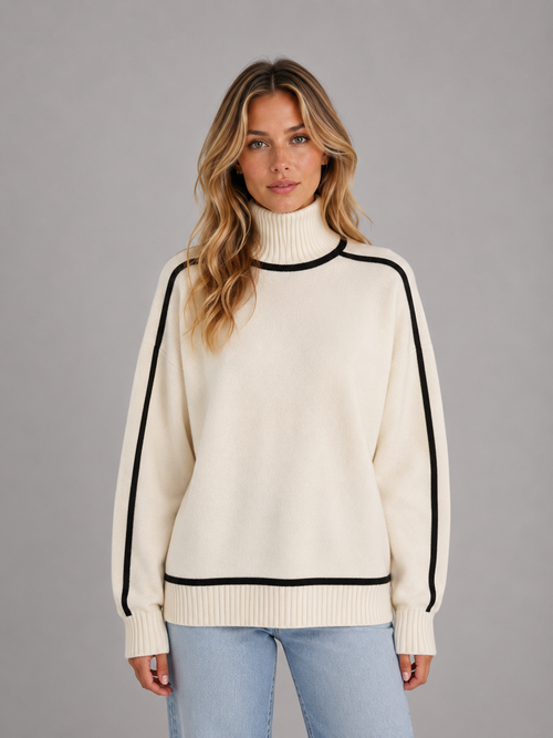 Women's Roll Neck Jumper with Contrast Trim